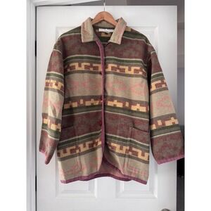 Vintage‎ 90s Aztec Wool Blend Blanket Button Down Coat Women's
